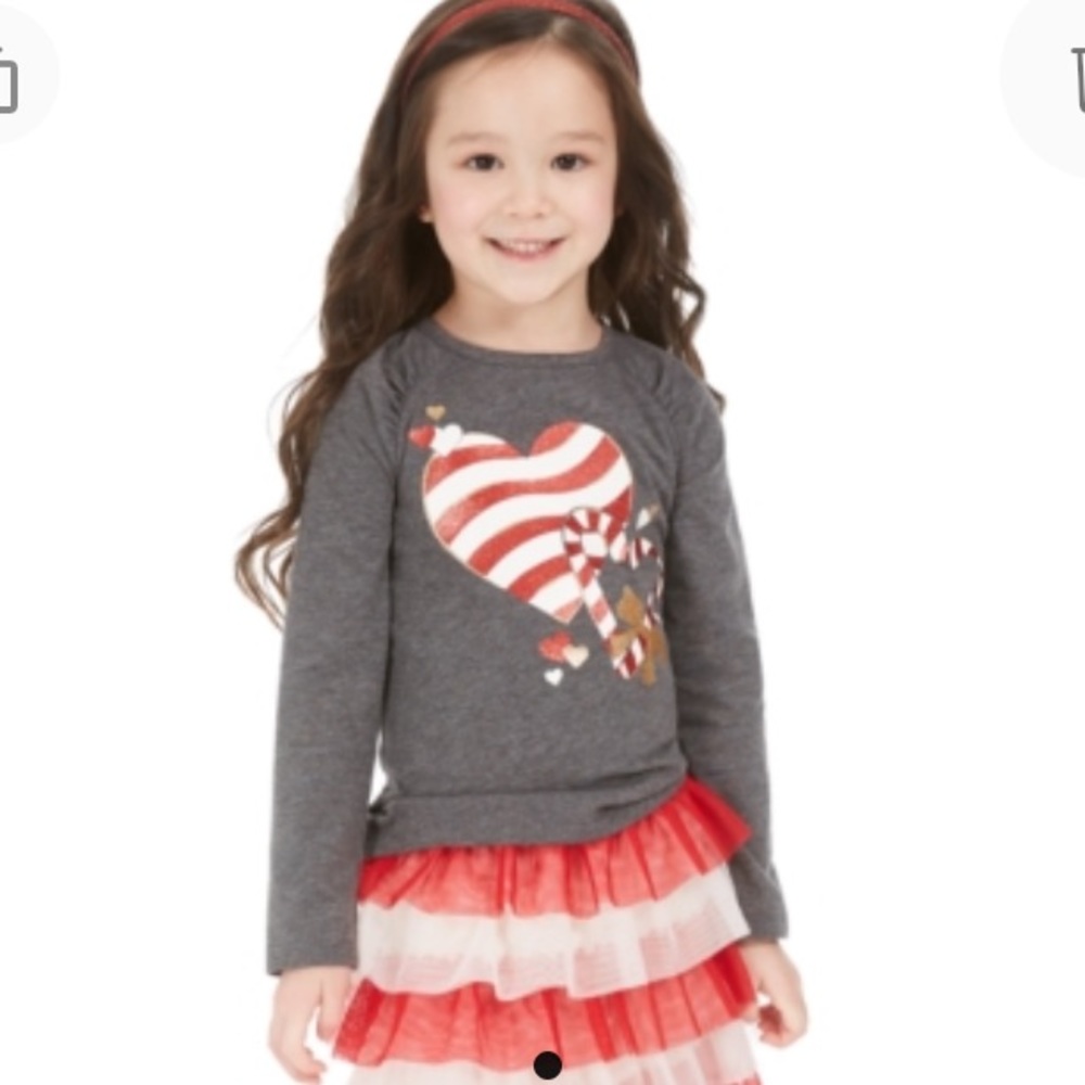 NEW Epic Threads Girls Candy Cane Heart Long Sleeve Top, Size 6X, Gray
